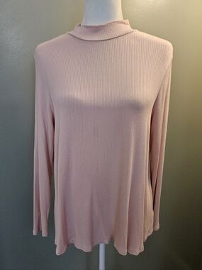Old Navy Luxe Soft Pink Ribbed Long Sleeve Mock Neck Top Women's Size Medium M